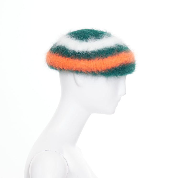 GUCCI 2016 Alessandro Michele green orange striped angora blend headwear hat M