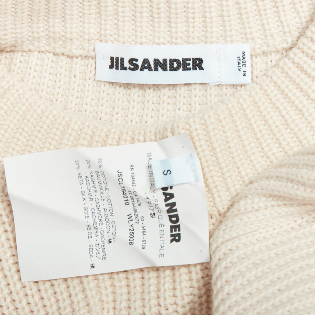 JIL SANDER beige cotton cashmere silk knit sweater dress vest S