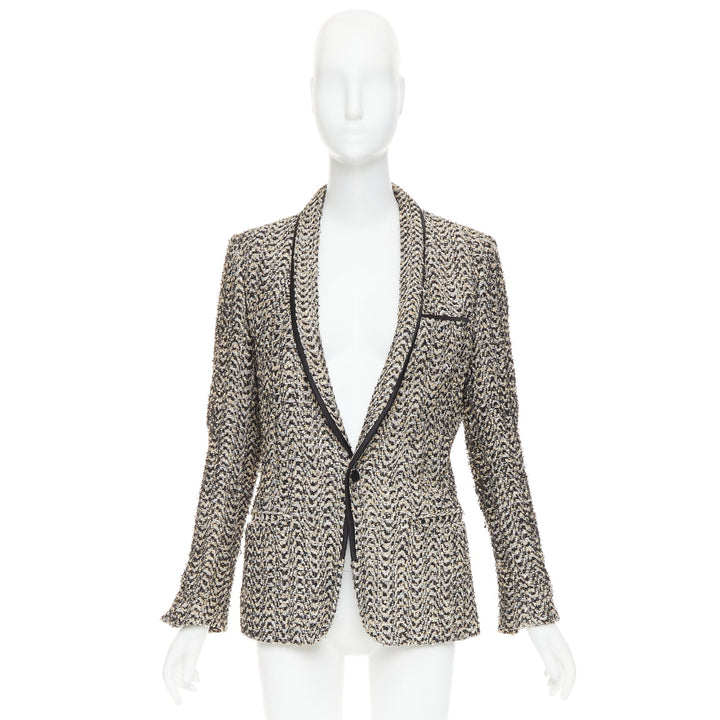HAIDER ACKERMANN metallic gold chevron tweed shawl collar blazer jacket FR48 M