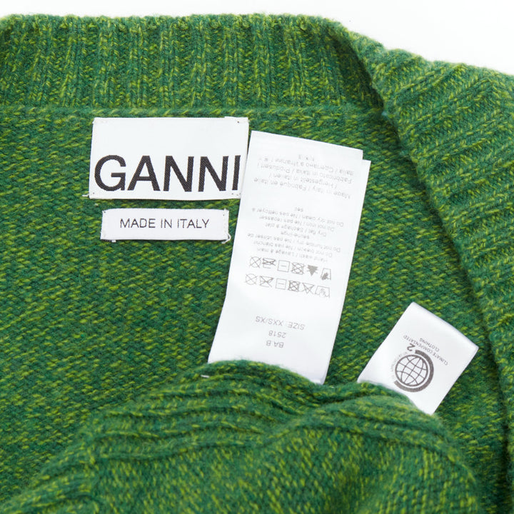 GANNI green recycled wool blend Vneck cropped sweater top XS