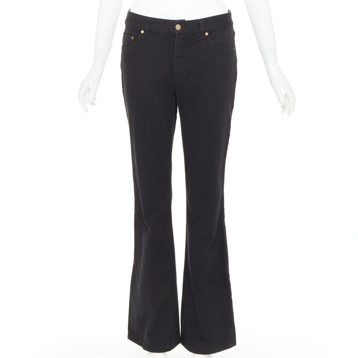 GUCCI 2003 black cotton GG topstitch logo back pocket mid flare jeans IT42 M