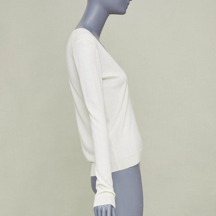 THEORY Yulia cream silk blend v neck long sleeve casual classic sweater knit XS