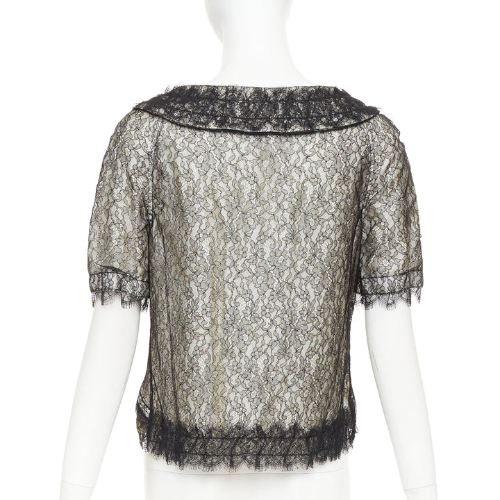 NINA RICCI black lace holographic buttons scallop double breasted blouse IT38 XS