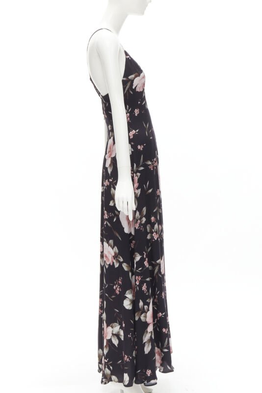 ALICE OLIVIA black pink rose floral print viscose midi slip dress US4 S