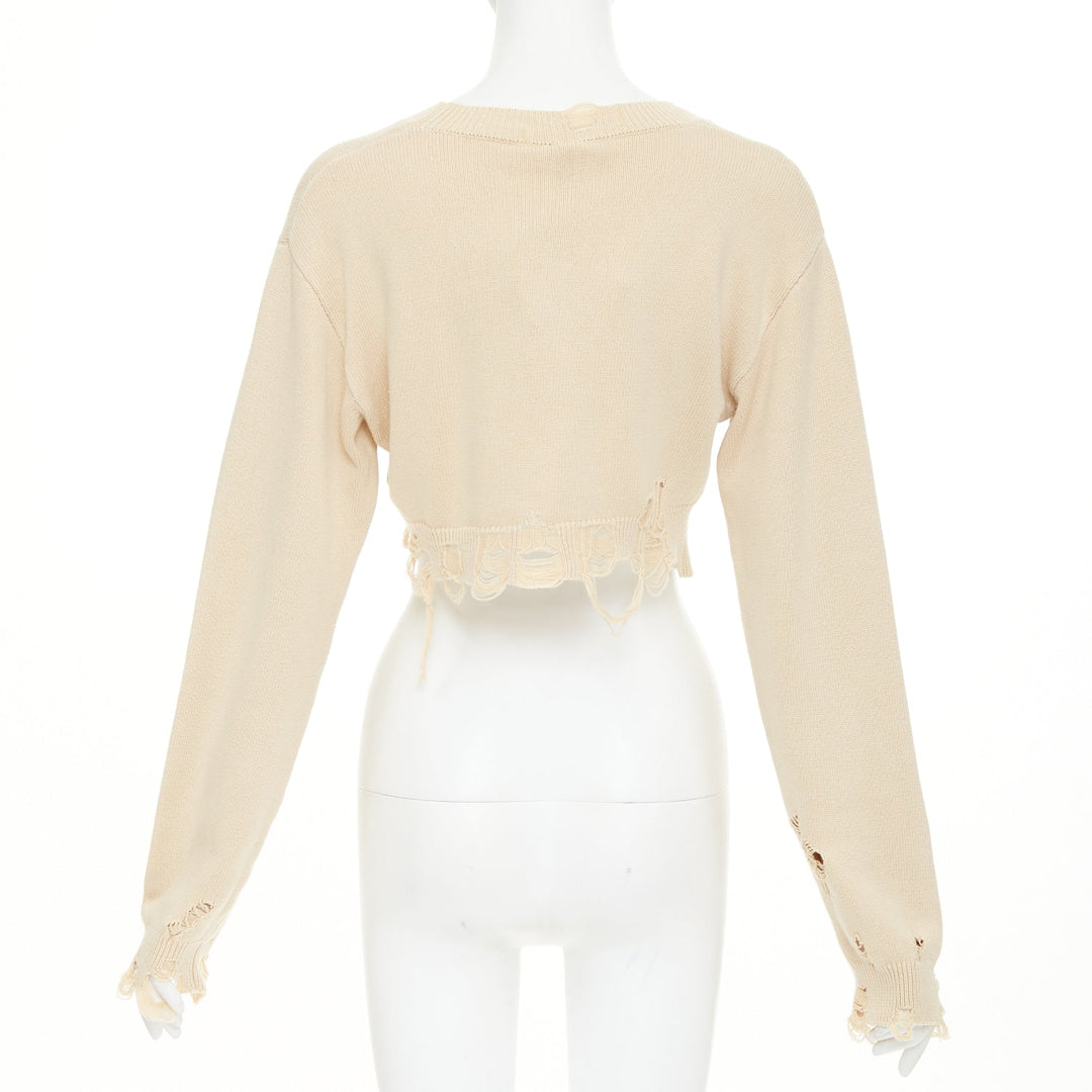 R13  2023 Destroyed Cropped Pullover khaki cotton distressed sweater S