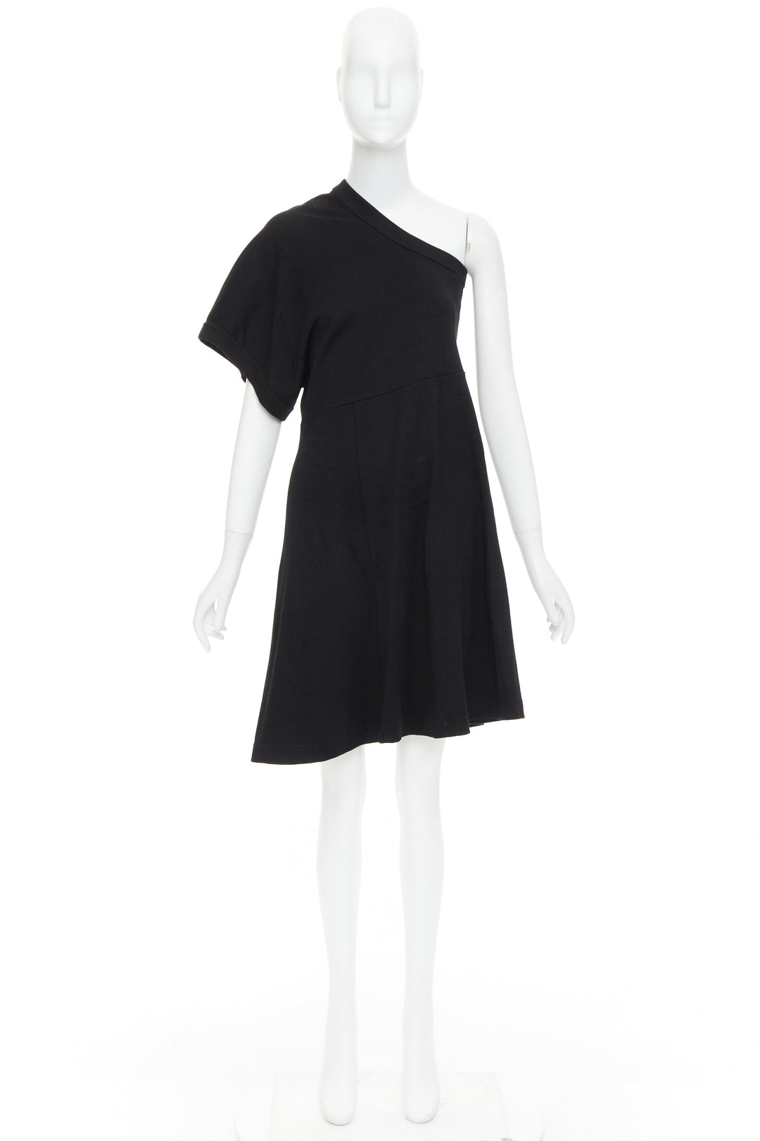 COMME DES GARCONS 2014 black 100% wool deconstructed tshirt one shoulder dress S