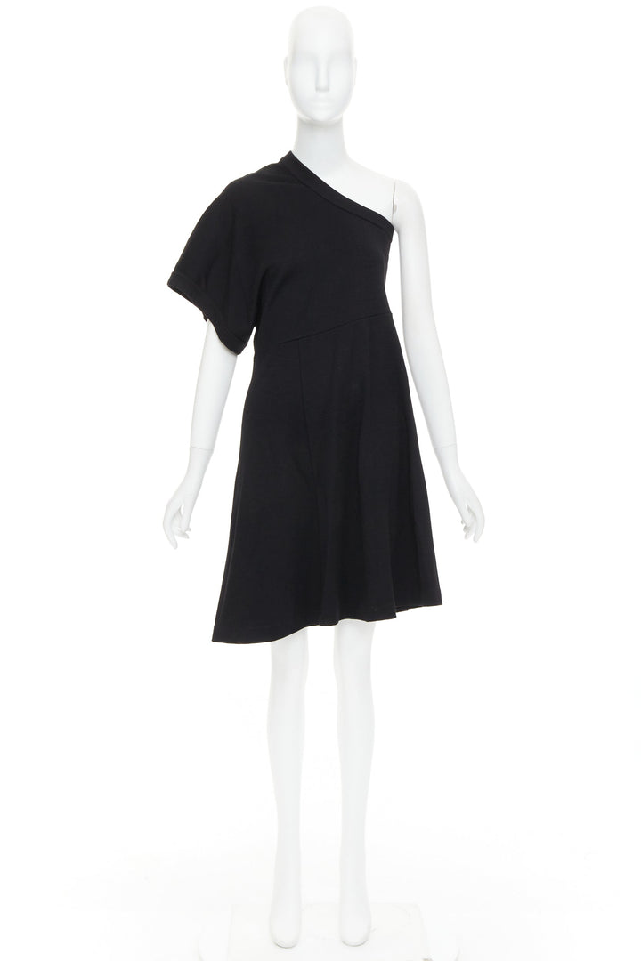 COMME DES GARCONS 2014 black 100% wool deconstructed tshirt one shoulder dress S