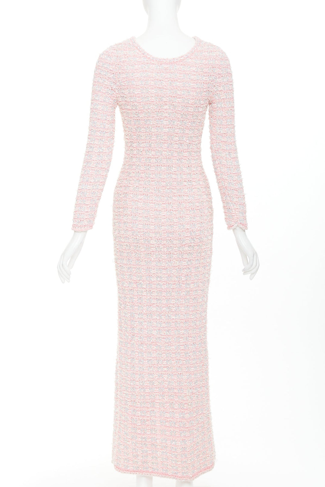 BALENCIAGA 2022 light pink stretch cotton tweed back to front midi dress XS