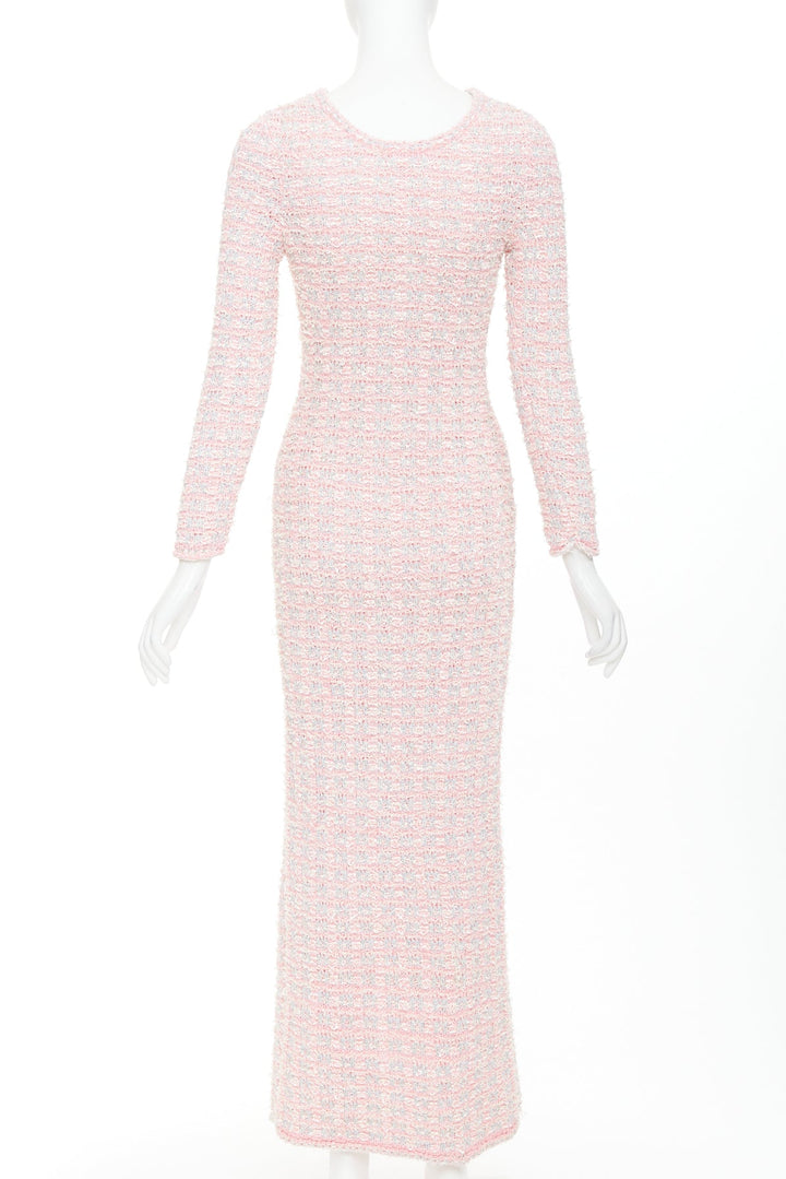 BALENCIAGA 2022 light pink stretch cotton tweed back to front midi dress XS