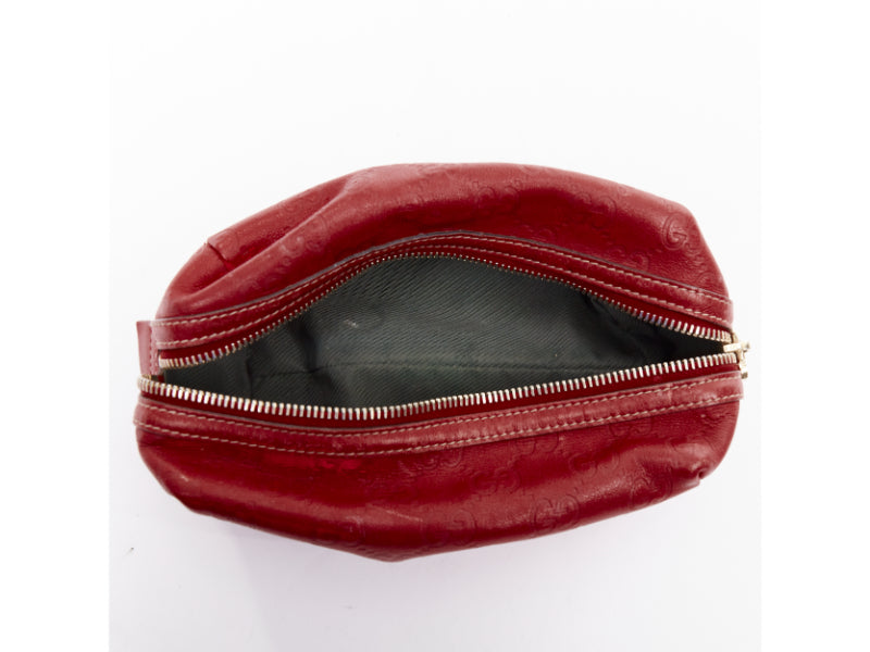 GUCCI Vintage Guccissima red leather GG emboss gold heart zip pouch make up bag