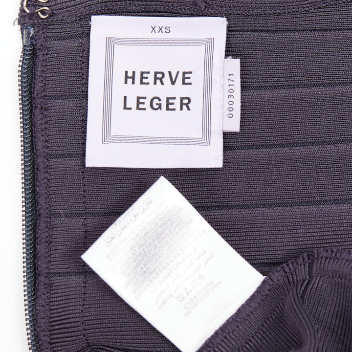 HERVE LEGER dark blue square neck bodycon bandage dress XXS