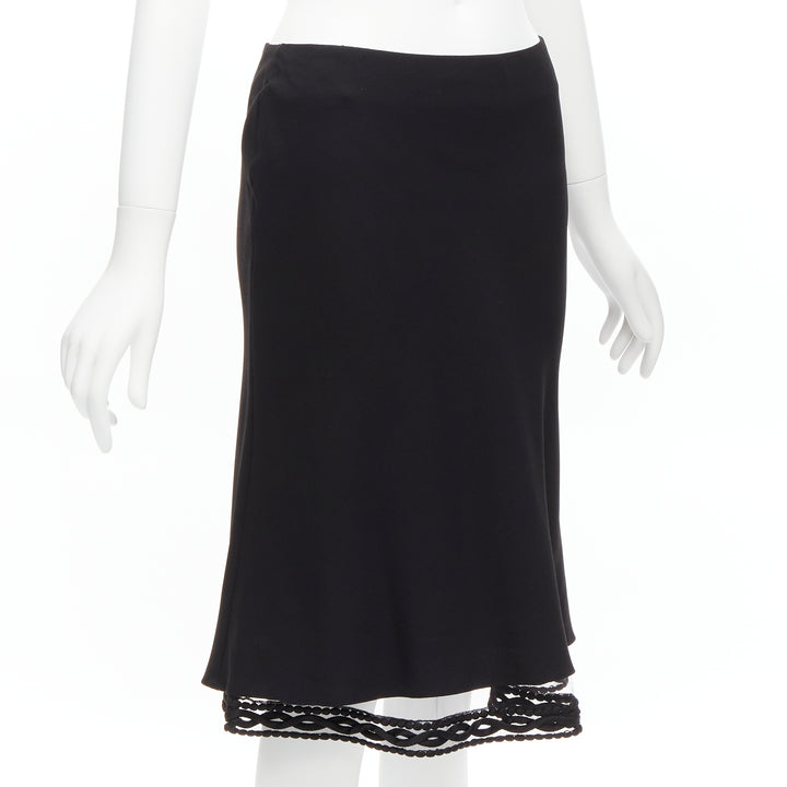 CHRISTIAN DIOR John Galliano Vintage black lace trim hem flare knee skirt FR38 M