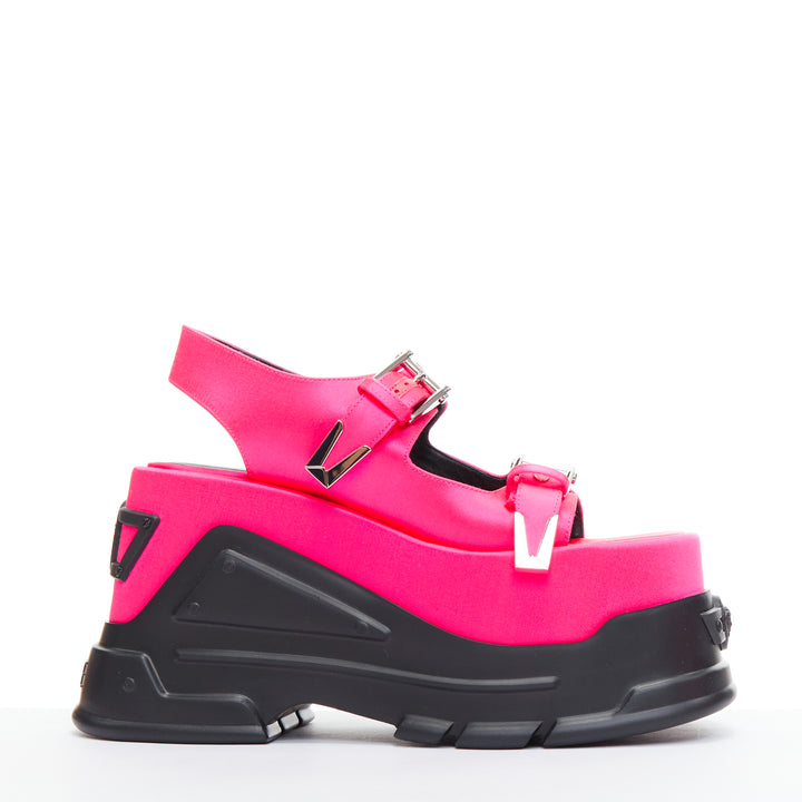VERSACE Anthem 120 Tropical Pink fuschia satin platform chunky sandals EU38