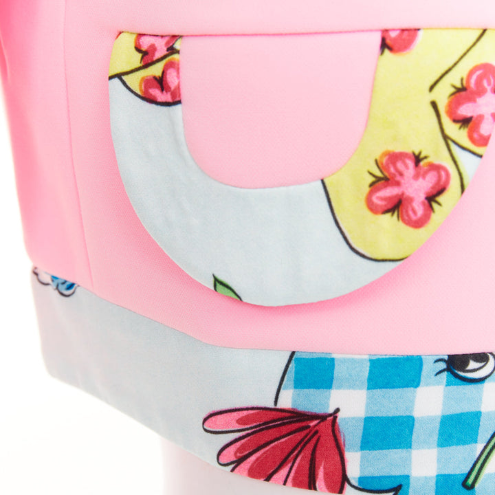 MOSCHINO COUTURE! 2022 Runway Calico Animals pink blue bolero jacket IT38 XS