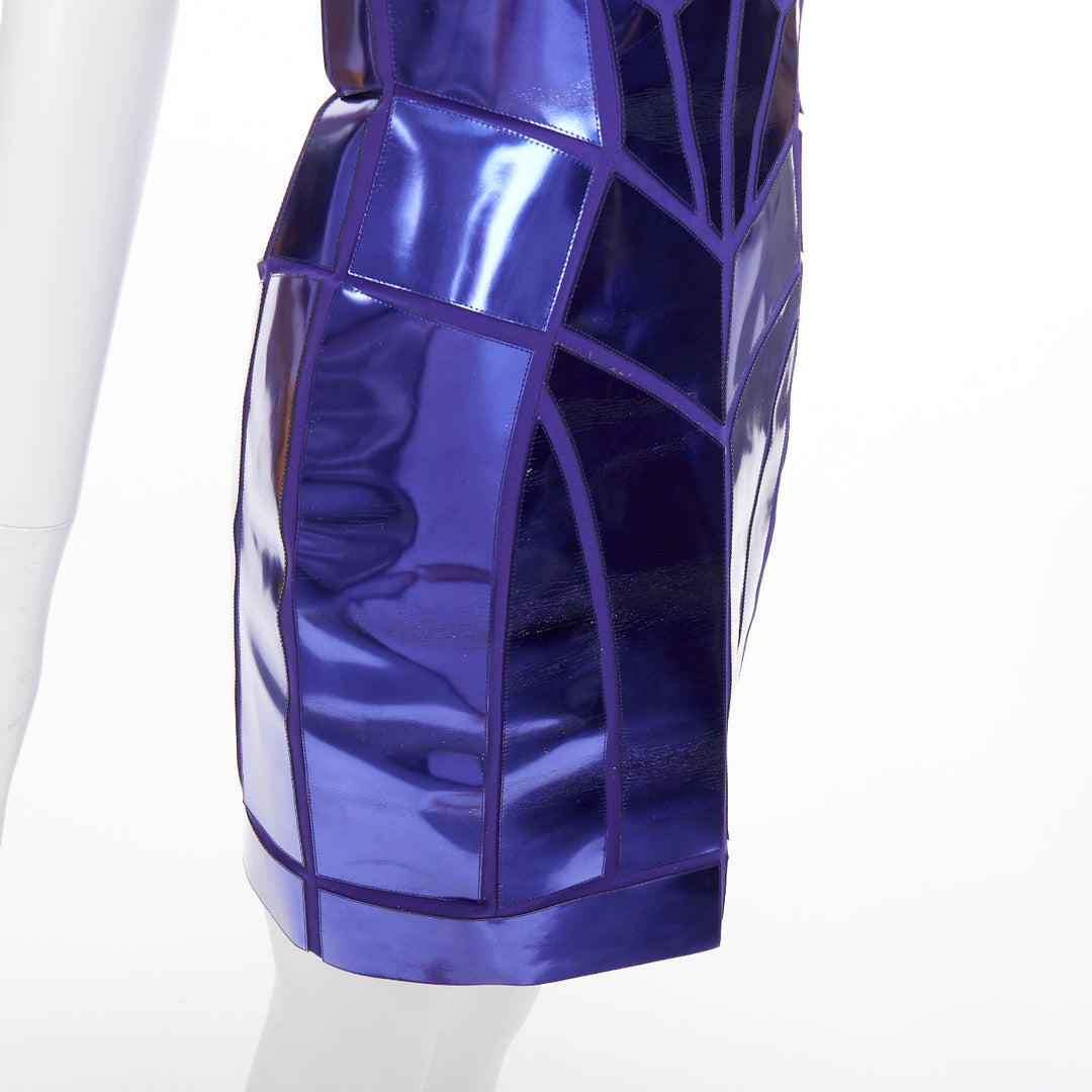 VERSACE 2010 Runway blue metallic silk leather corseted dress IT38 XS Katy Perry