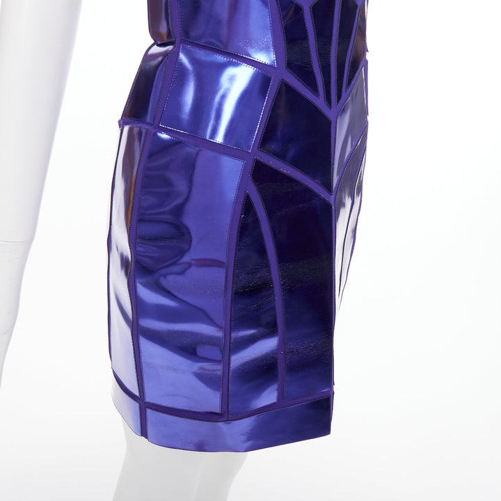VERSACE 2010 Runway blue metallic silk leather corseted dress IT38 XS Katy Perry
