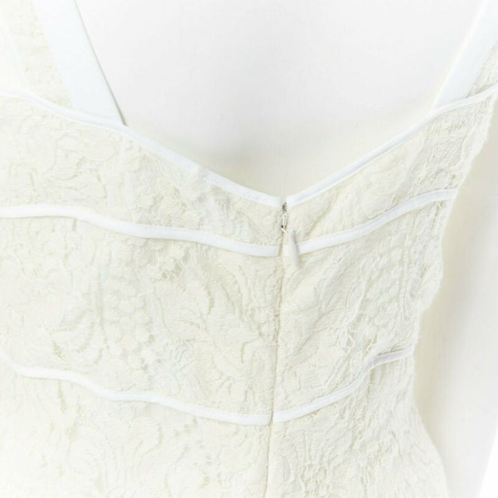 VICTORIA BECKHAM cream floral alce cotton pipe trim V-neck dress UK12 M