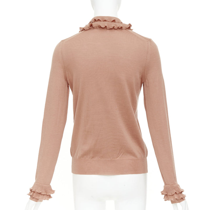 YVES SAINT LAURENT Rive Gauche beige wool ruffle tier cuff knit cardigan XS
