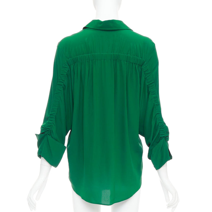 STELLA MCCARTNEY 2017 kelly green 100% silk ruched sleeves dress shirt IT34 XXS