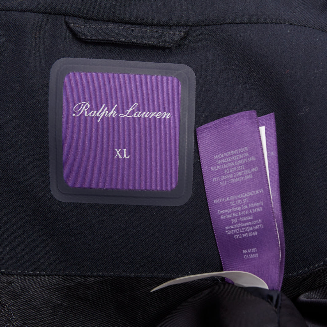 RALPH LAUREN Purple Label navy twill 3 flap pockets double vent coat XL