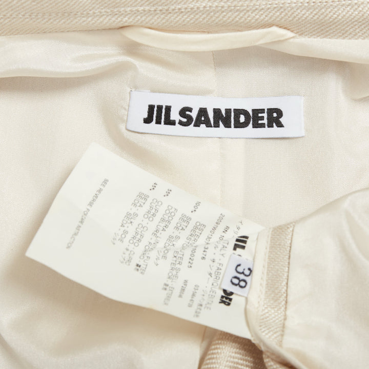 JIL SANDER cream silk blend minimal asymmetric wrap front long coat FR38 M