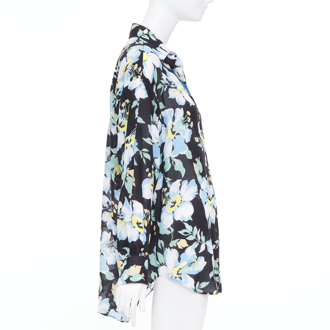 TOM FORD blue yellow black floral print lyocell button up relaxed shirt IT38 XS
