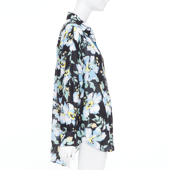 TOM FORD blue yellow black floral print lyocell button up relaxed shirt IT38 XS