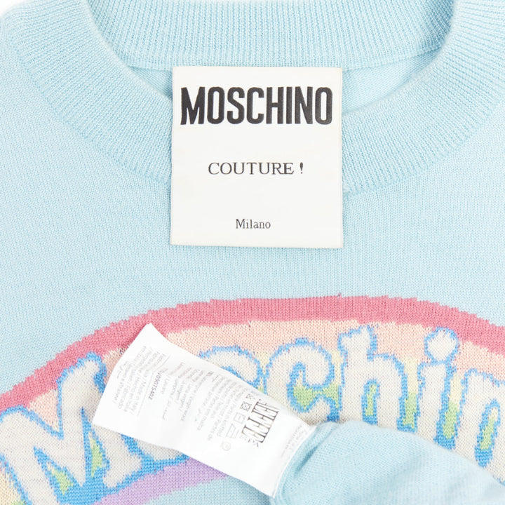 MOSCHINO Jeremy Scott My Little Pony blue logo rainbow sweater S