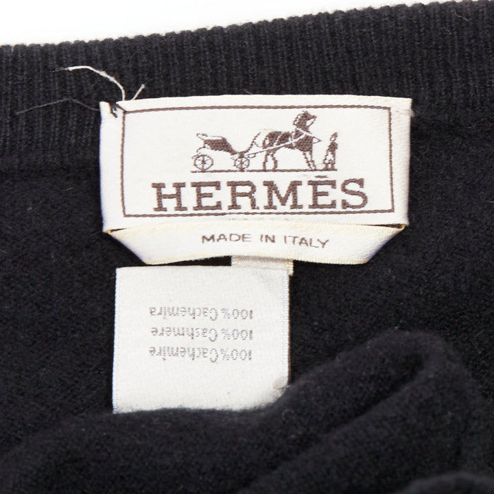 HERMES 100% cashmere black V-neck minimal classic sweater XL