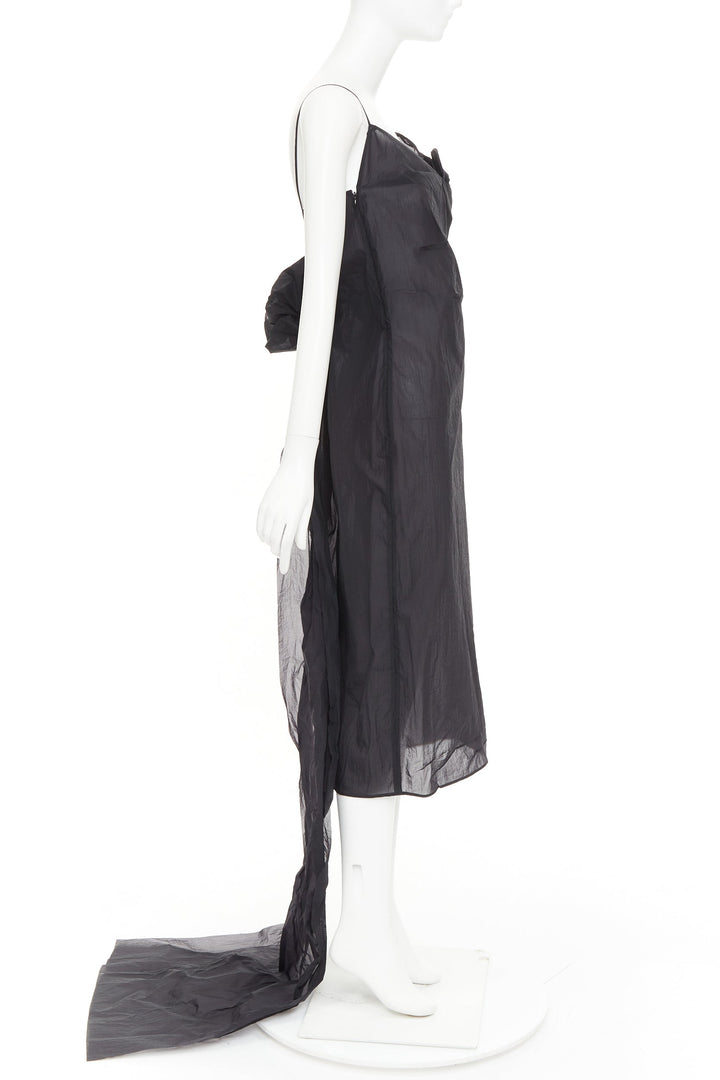 PRADA 2023 Runway black crinkled Re-Nylon crepe rosette draped slip gown IT38 XS