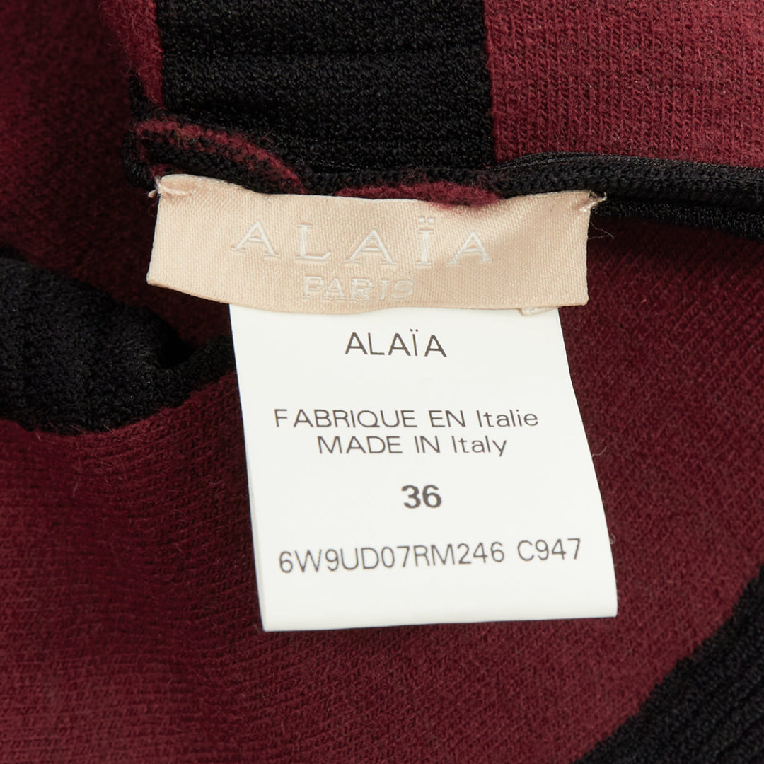 ALAIA burgundy openwork crochet tiered ruffle viscose blend peplum top FR36 S