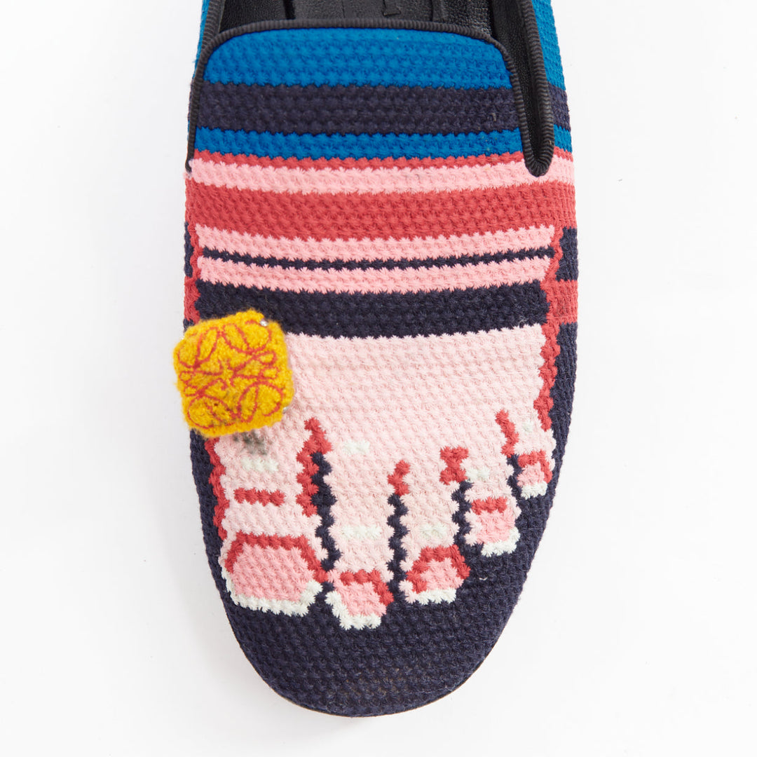 LOEWE Toe Ring blue multicolor anagram knitted embellished loafers EU38