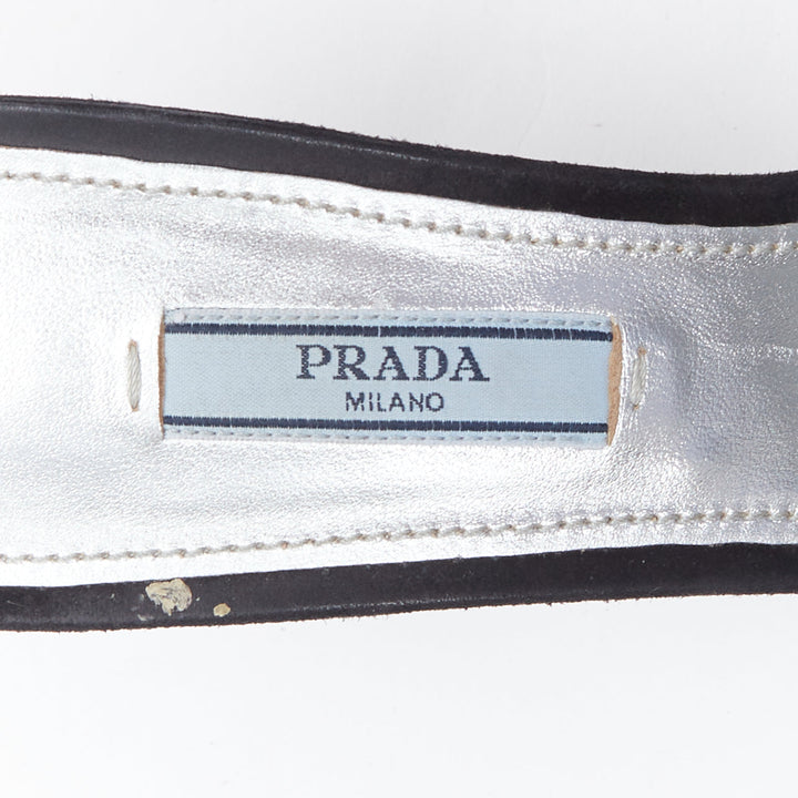 PRADA black crystal rectangle buckle suede leather mules EU39