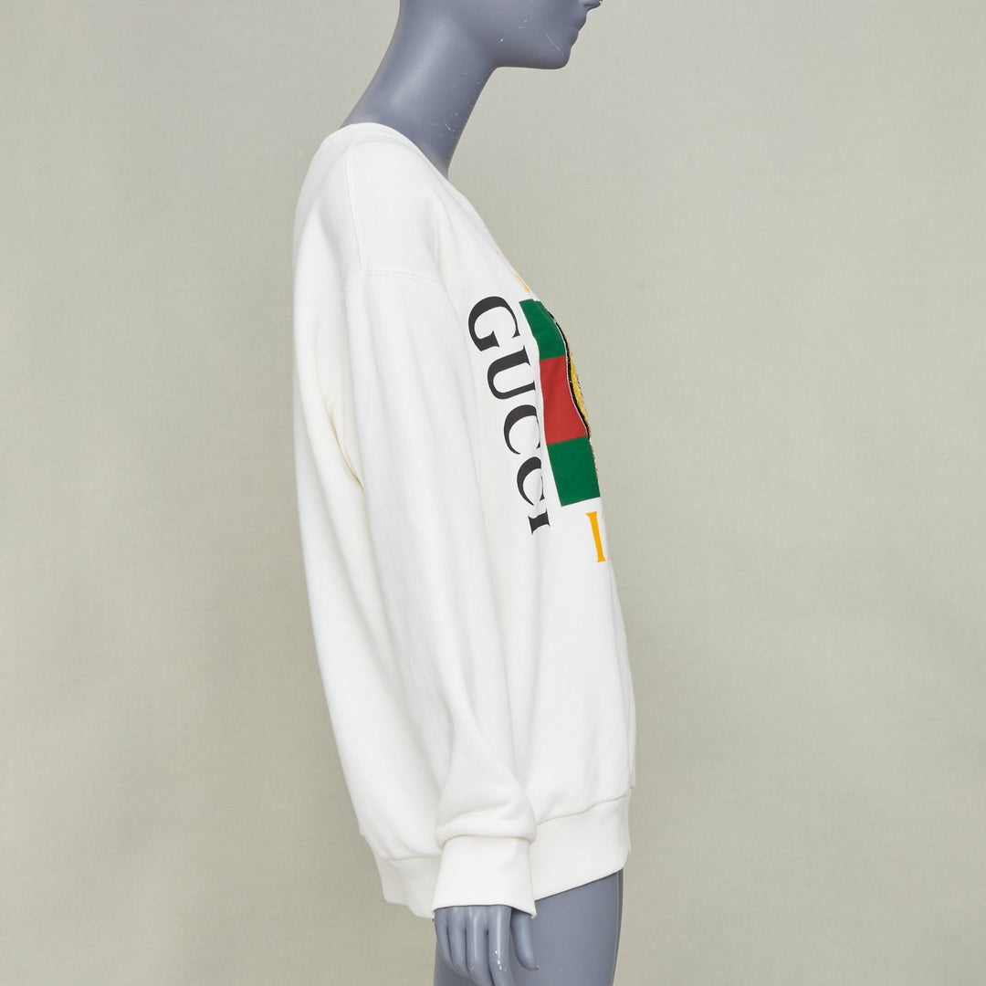 GUCCI PIKARAR 2023 sequinned cotton jersey white vintage logo crew sweatshirt XS