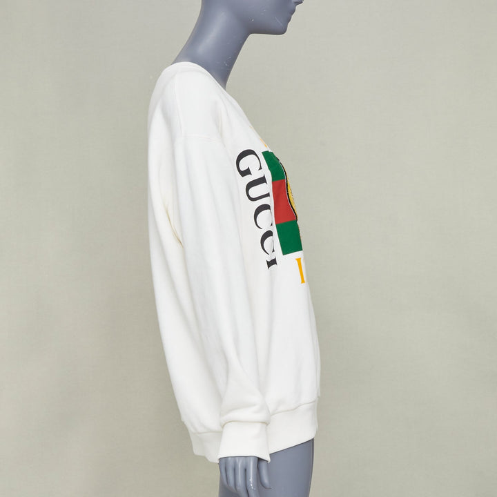 GUCCI PIKARAR 2023 sequinned cotton jersey white vintage logo crew sweatshirt XS