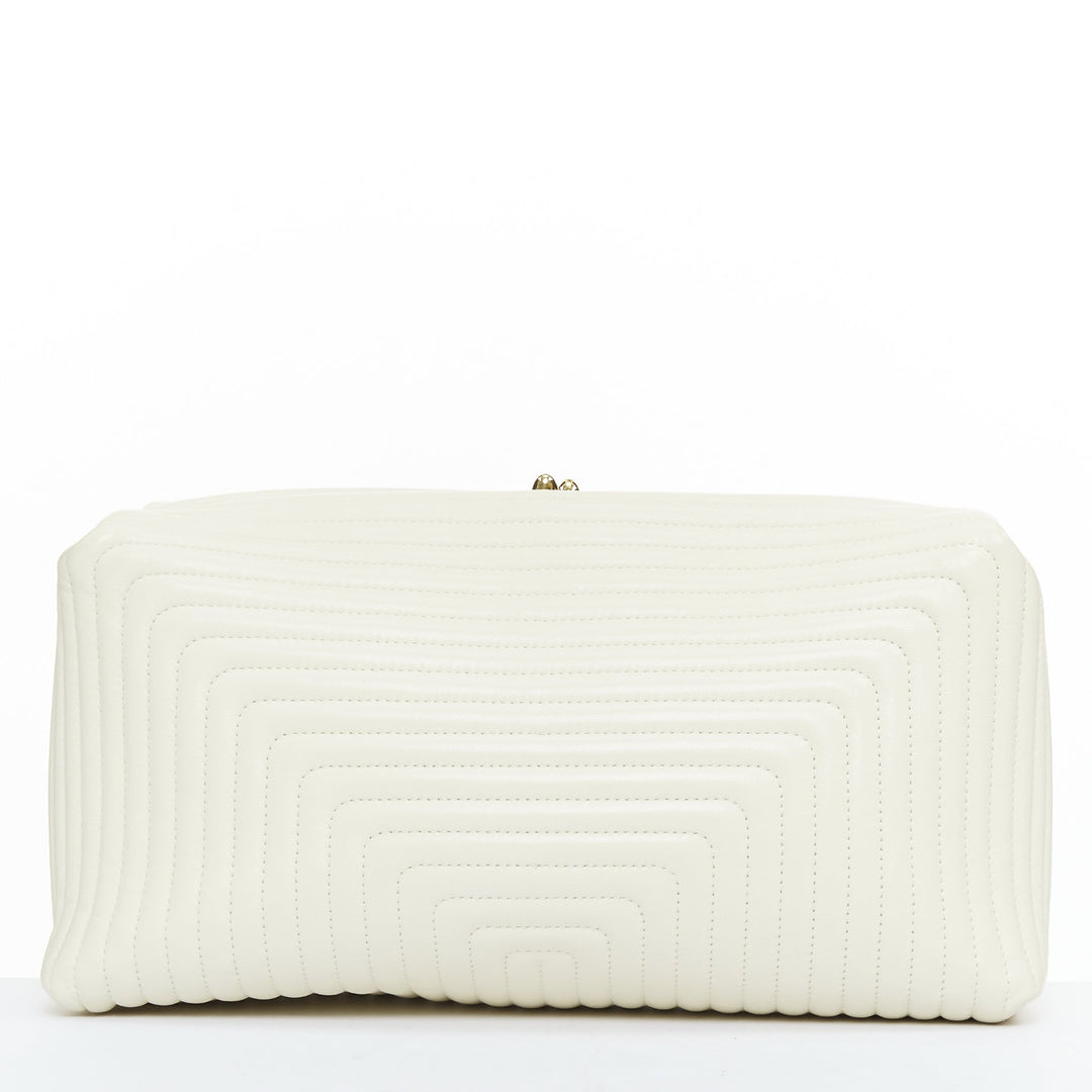 JIL SANDER Goji off white quilted topstitch leather kisslock oversize clutch bag