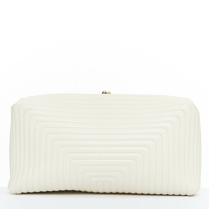 JIL SANDER Goji off white quilted topstitch leather kisslock oversize clutch bag