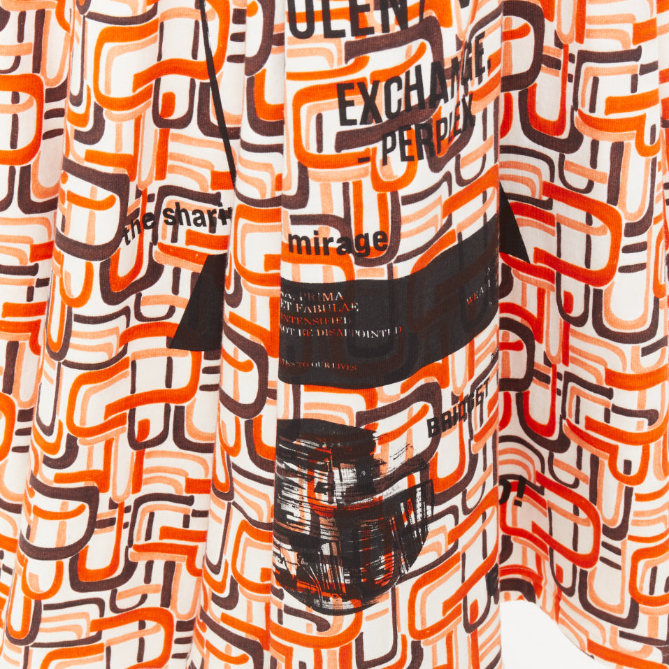 PRADA 2021 Runway orange geometric link print triangle logo cotton midi skirt M