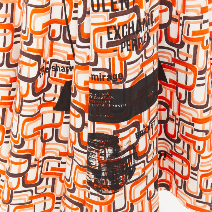 PRADA 2021 Runway orange geometric link print triangle logo cotton midi skirt M