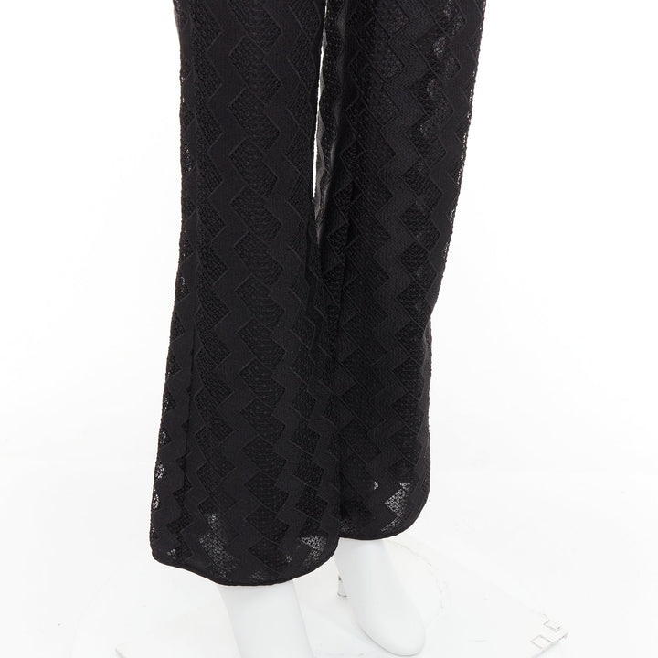 GIAMBATTISTA VALLI GIAMBA black zigzag lace lined flare pants IT40 XS