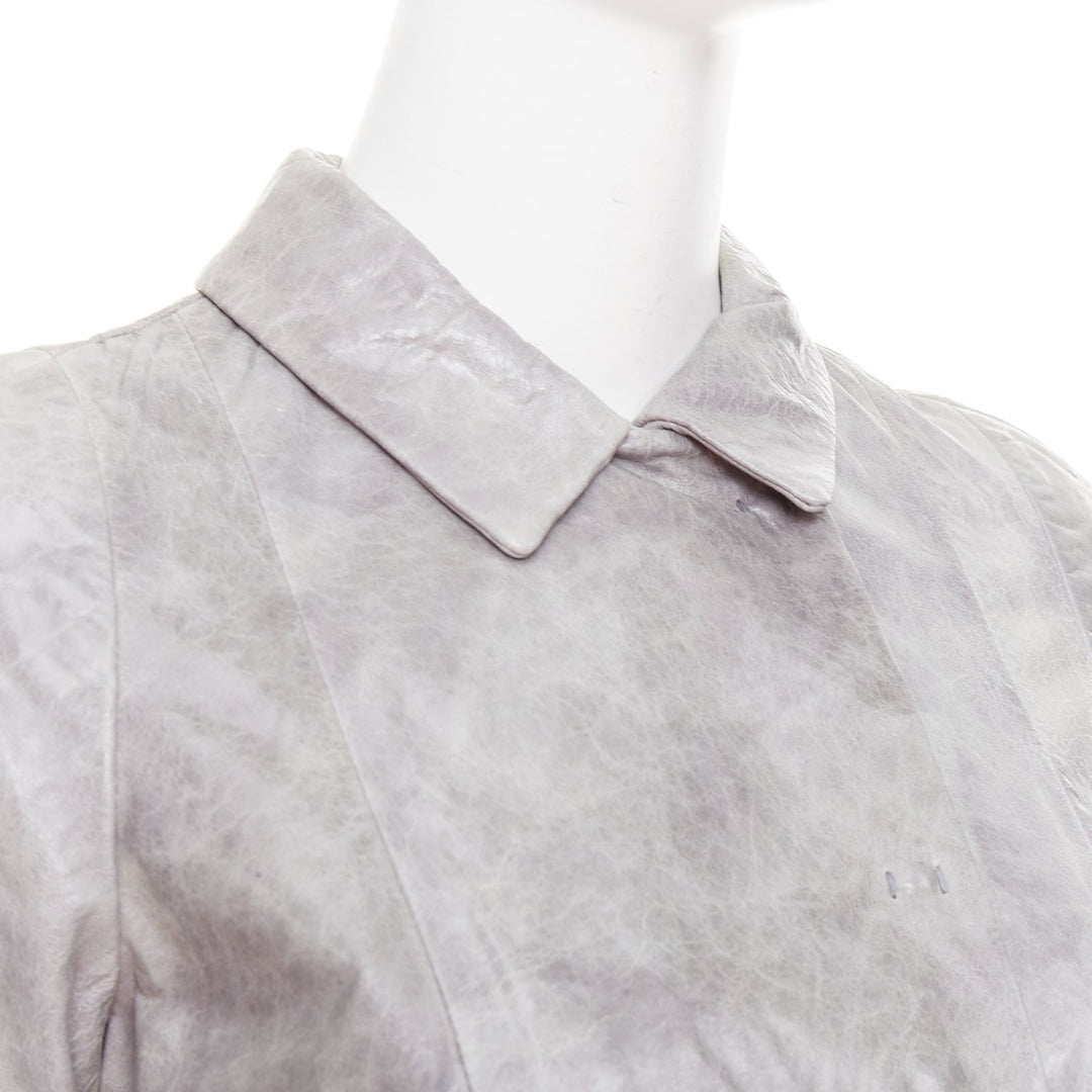 MIU MIU 2007 grey crackled lambskin leather A-line long coat IT38 XS