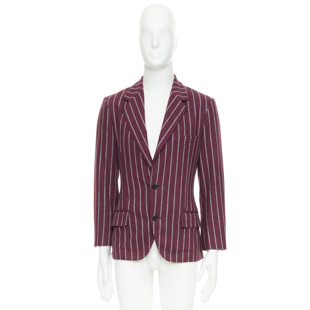 DOLCE GABBANA burgundy grey wool striped flap pocket blazer IT50 L