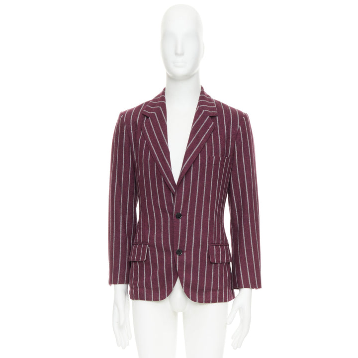 DOLCE GABBANA burgundy grey wool striped flap pocket blazer IT50 L