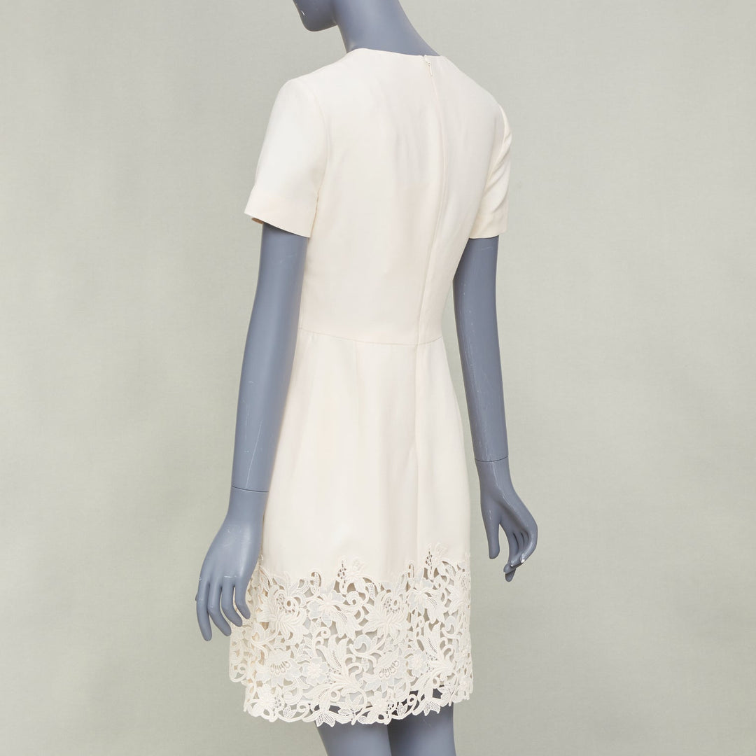 VALENTINO 2018 Bridal Couture Crepe ivory macrame lace hem cocktail dress IT40 S
