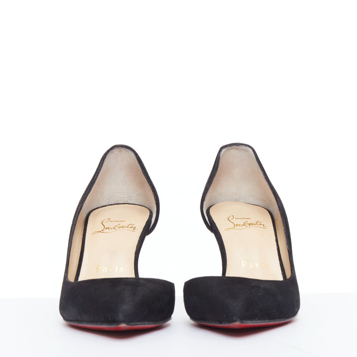 CHRISTIAN LOUBOUTIN Iriza 60 half dorsay black suede pumps EU34.5