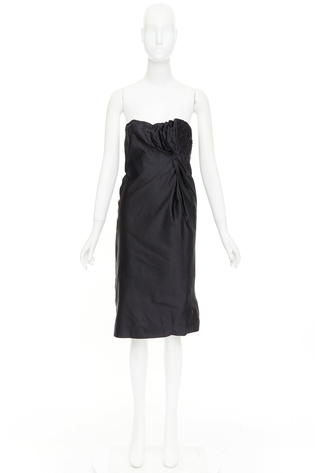 PRADA black silk asymmetric gathered drape corset lined strapless dress IT38 XS