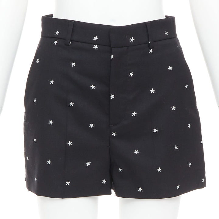 RED VALENTINO black white star intarsia wool blend mini shorts IT38 XS