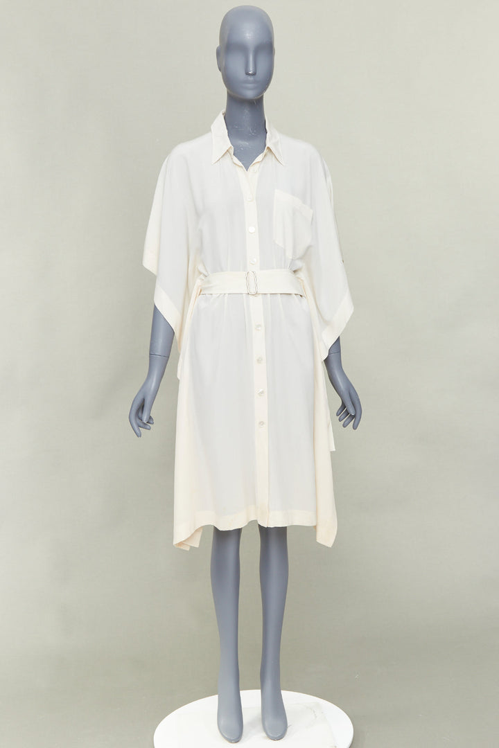 HERMES ivory silk kimono kaften sleeves belted shirt dress FR40 S