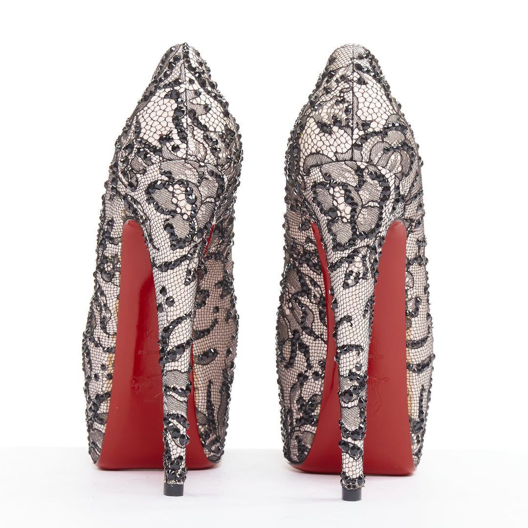 CHRISTIAN LOUBOUTIN Stardust 160 Satin Lace pink black strass platform EU37.5