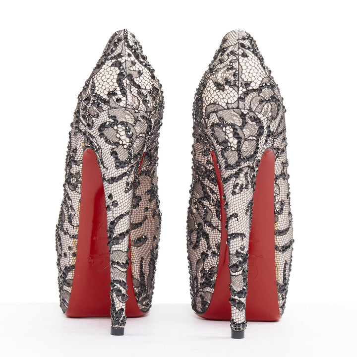 CHRISTIAN LOUBOUTIN Stardust 160 Satin Lace pink black strass platform EU37.5